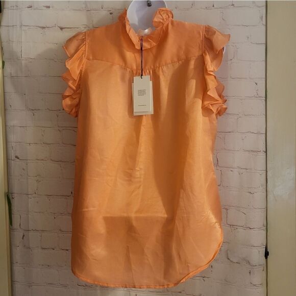 NWT 7 For All Mankind Orange Silk Blend Sleeveless Blouse Sz.XS $168 - Picture 4 of 9